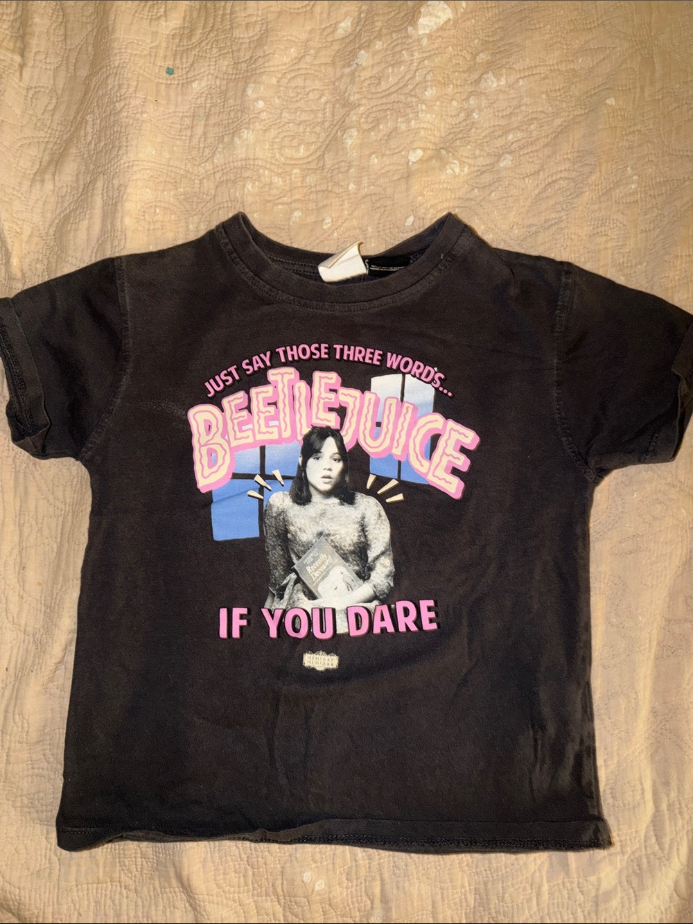 Zara Black Kids Beetlejuice Graphic Tee with Pink & Blue Print
